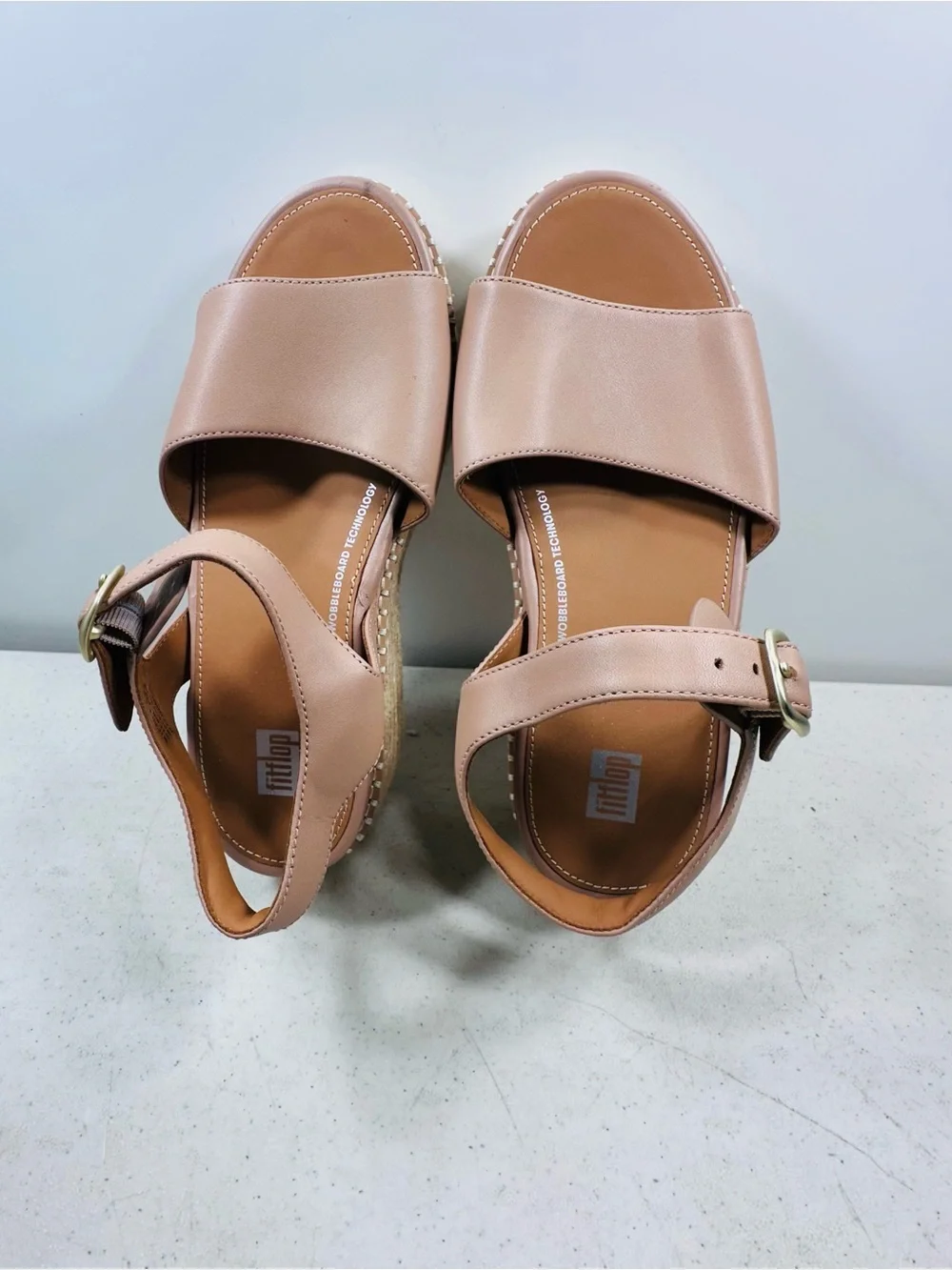 FitFlop Women's Eloise Cork-WRAP Leather Wedge Back Sandals  size 6,5